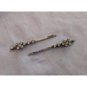 Vintage Rhinestone Hair Bobby Pins Silver Tone Floral Design Hairpins Elegant